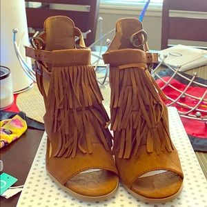 Brand new cognac open toe booties
